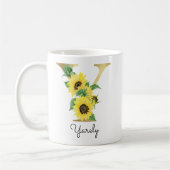 Mug Fleur de tournesol dorée monogrammée initiale Y (Gauche)