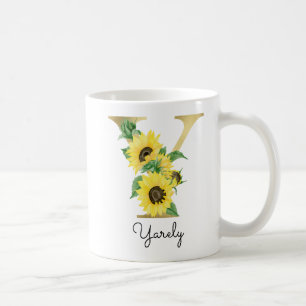 Mug Fleur de tournesol dorée monogrammée initiale Y