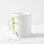 Mug Fleur de tournesol florale initiale F dorée person (Devant gauche)