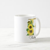 Mug Fleur de tournesol florale initiale or monogrammée (Devant droit)