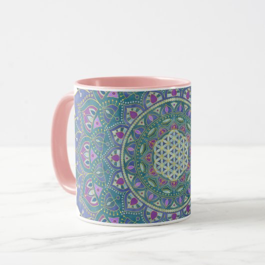 Mug Fleur de Vie - Mandala de style indien 1 (Devant gauche)