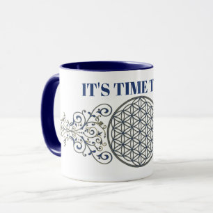 Mug Fleur de vie - Ornements Vintages or bleu