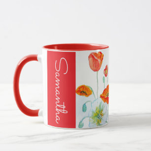 Mug Fleur d'eau de pavot orange rouge Nom de femme