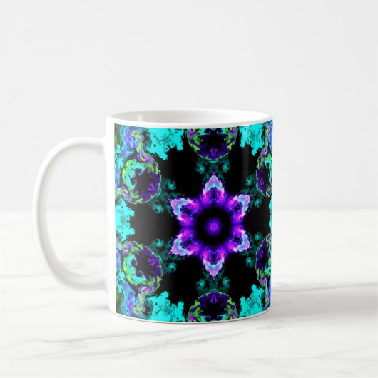 Mug Fleur d'hippie psychédélique violet Turquoise et n (Gauche)
