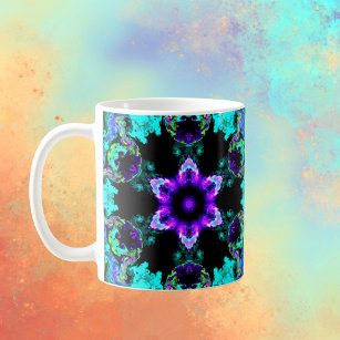 Mug Fleur d'hippie psychédélique violet Turquoise et n