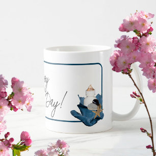 Mug Fleur d'iris bleu de la mer côtière Joyeuse fête d