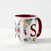 Mug Fleur d'or vert Bourgogne décorée Initiale (Devant droit)