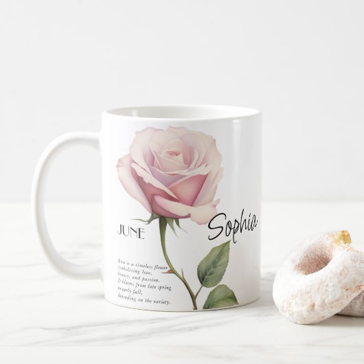 Mug Fleur du mois de juin personnalisée, (Avec donut)