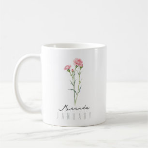 Mug Fleur du mois de naissance de janvier avec nom – Œ