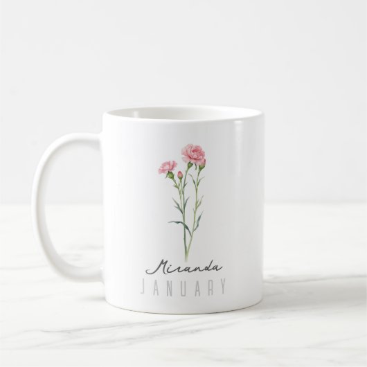 Mug Fleur du mois de naissance de janvier avec nom – Œ (Gauche)