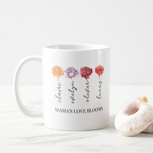 Mug Fleur du mois de naissance de la maman personnalis (Avec donut)