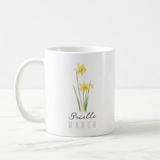 Mug Fleur du mois de naissance de mars avec nom – Jonq (Gauche)