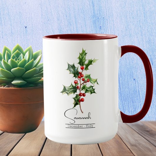 Mug Fleur du mois de naissance Décembre Holly