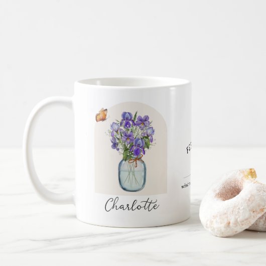 Mug Fleur du Mois de Naissance Février (Avec donut)