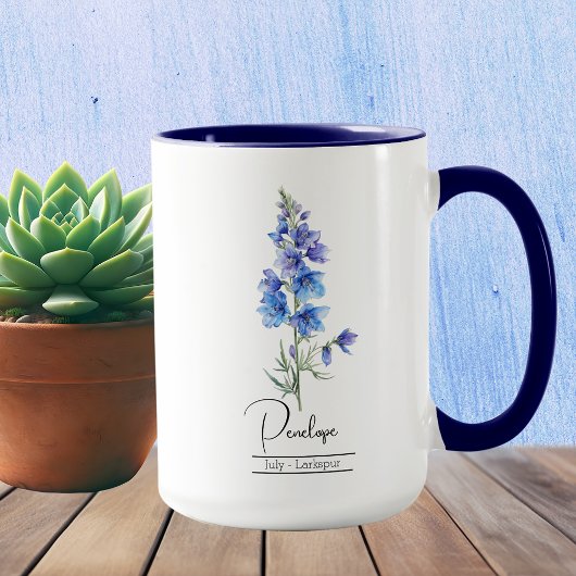 Mug Fleur du mois de naissance Juillet Larkspur
