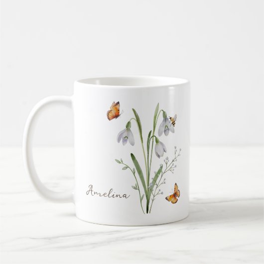 Mug Fleur du mois de naissance perce-neige (Gauche)