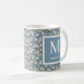 Mug Fleur Élégante Bleue Monogramme (Devant droit)