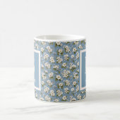 Mug Fleur Élégante Bleue Monogramme (Centre)