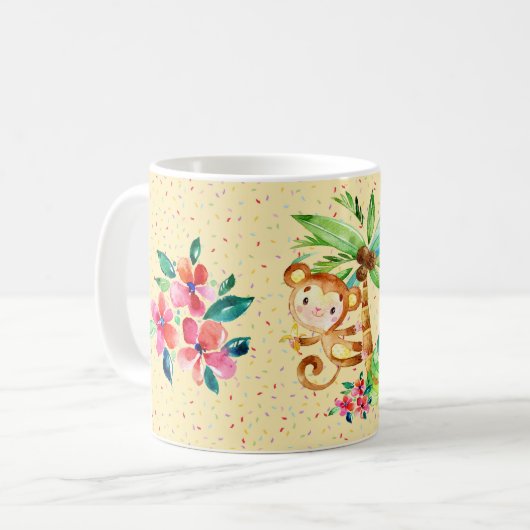 Mug Fleur et Confetti de singe mignonne (Devant gauche)