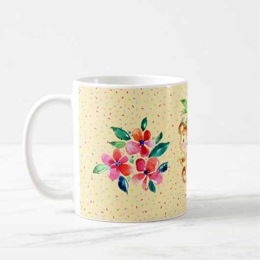 Mug Fleur et Confetti de singe mignonne (Gauche)