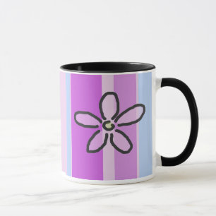 Mug Fleur et rayures bleues pourpres