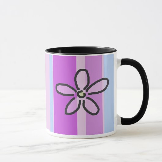 Mug Fleur et rayures bleues pourpres (Droite)