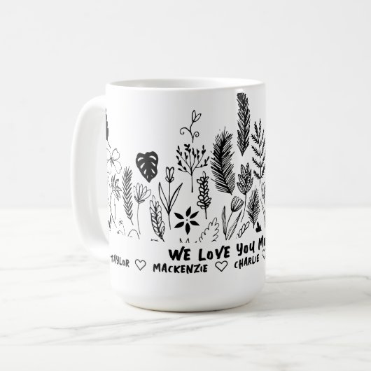 Mug Fleur et texte noir et blanc personnalisés (Devant gauche)