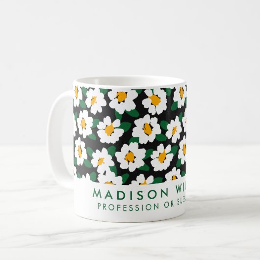 Mug Fleur Faisée Blanc Personnalisé | Nom personna (Devant gauche)