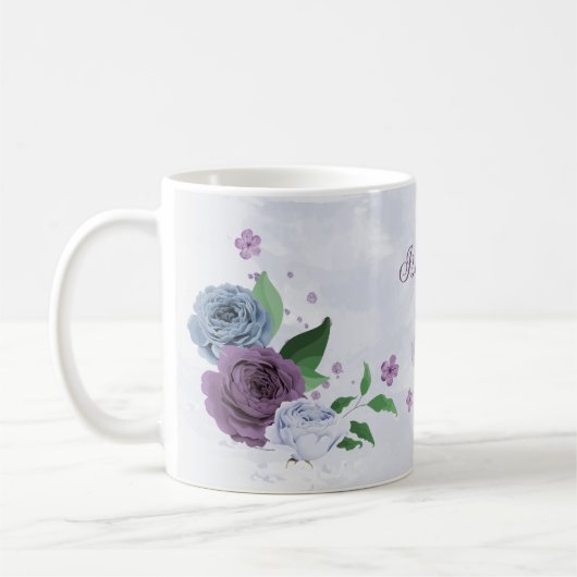 Mug Fleur floral bleu poussiéreux violet  (Gauche)