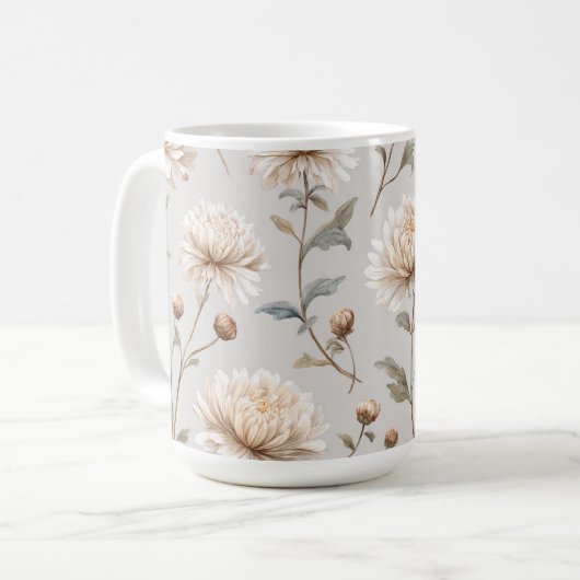Mug Fleur floral crème marron cacao (Devant gauche)