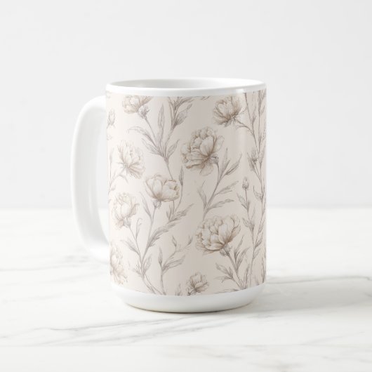 Mug Fleur Florale Crème Marron Cacao (Devant gauche)