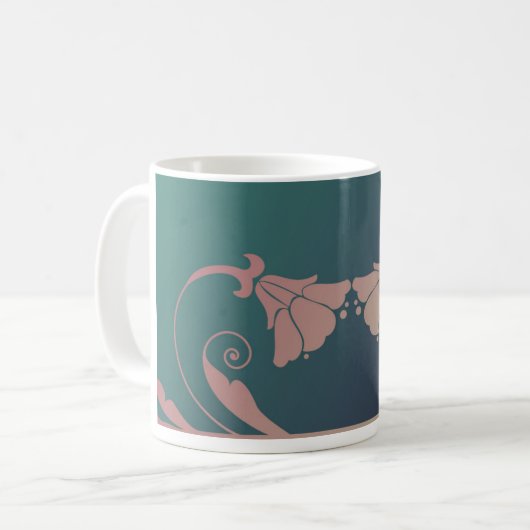 Mug Fleur fuschia Art nouveau rose bleu vert élégant (Devant gauche)