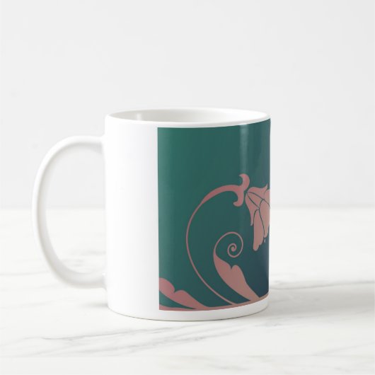 Mug Fleur fuschia Art nouveau rose bleu vert élégant (Gauche)