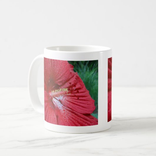 Mug Fleur Hibiscus Rouge Avec Raindrops Photo (Devant gauche)