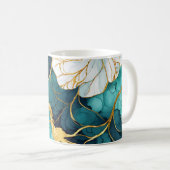 Mug Fleur Japonaise Sarcelle Or (Devant droit)