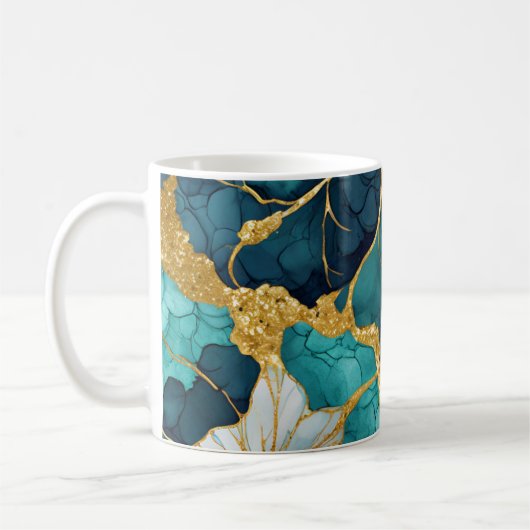 Mug Fleur Japonaise Sarcelle Or (Gauche)