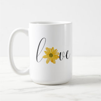 Mug Fleur jaune d'amour écriture manuscrite Hippie Gro