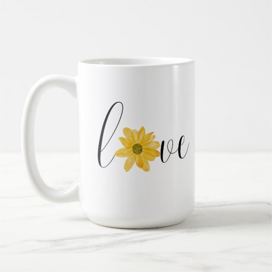 Mug Fleur jaune d'amour écriture manuscrite Hippie Gro (Gauche)