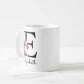 Mug Fleur moderne rose boho initiale E (Devant gauche)