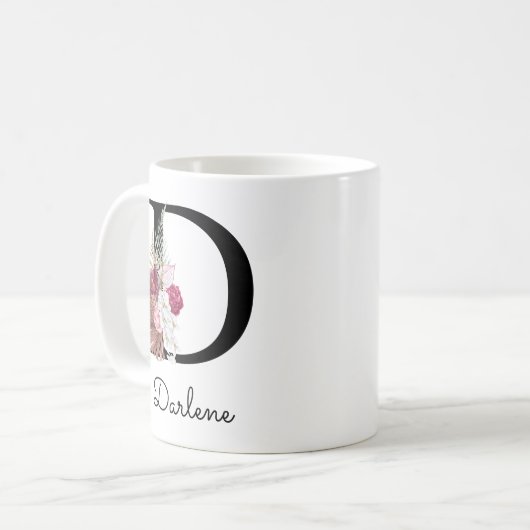 Mug Fleur moderne rose Initiale D (Devant gauche)