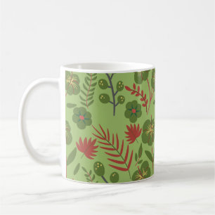 Mug Fleur motif, branche, feuille fleurie verte sans s