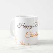 Mug Fleur orange brune heureux anniversaire ajouter no (Devant gauche)