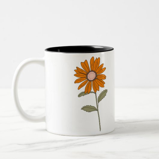 Mug Fleur Orange Daisy - Retro Floral Coffal Cup (Gauche)