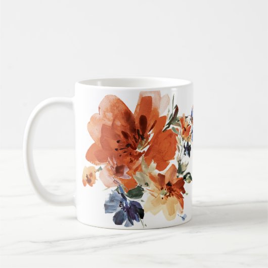 Mug Fleur orange et bleu à l'aquarelle (Gauche)