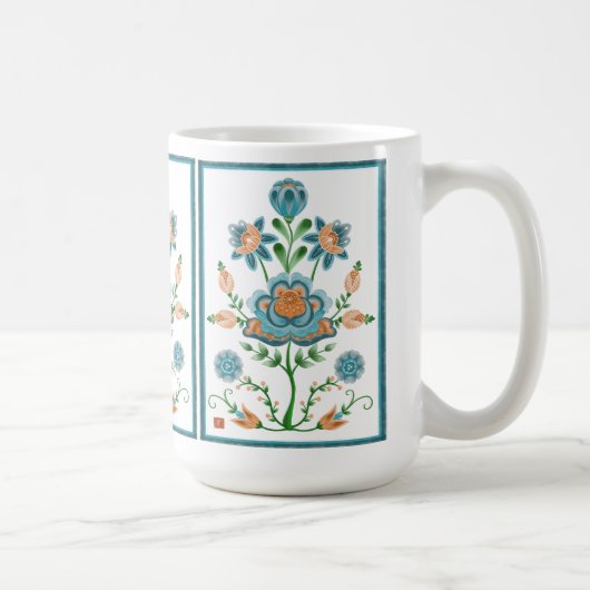 Mug Fleur orange et turquoise d'art populaire (Droite)