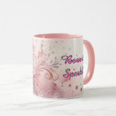 Mug Fleur Pailletée Rose Féminin Étincelant (Devant droit)