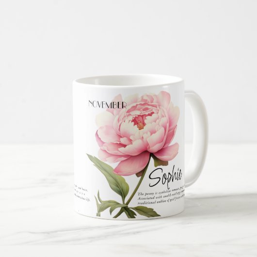Mug Fleur personnalisée du mois de naissance Novembre (Devant droit)
