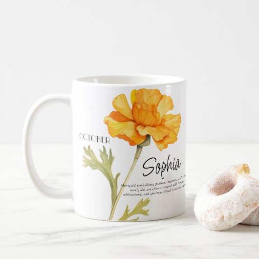 Mug Fleur personnalisée du mois de naissance octobre (Avec donut)