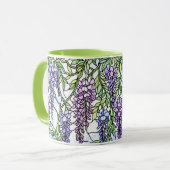 Mug fleur pourpre de style vitrail floral café (Devant gauche)