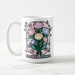 Mug Fleur Power Dessin Animé Simple Couleur Blanc